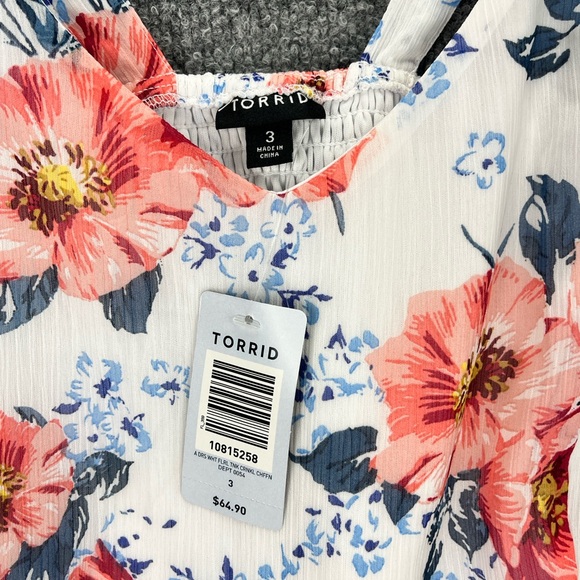 Torrid Midi Floral Tank Dress Women Plus Size 3X White Tie Waist NWT - Picture 3 of 8